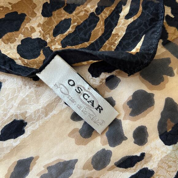 Oscar De La Renta Long Narrow Leopard Animal Print 100% Silk Scarf wStains 52x10 - Picture 9 of 11